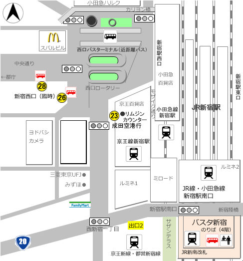 新宿西口26番バスのりば（明治安田生命ビル前）